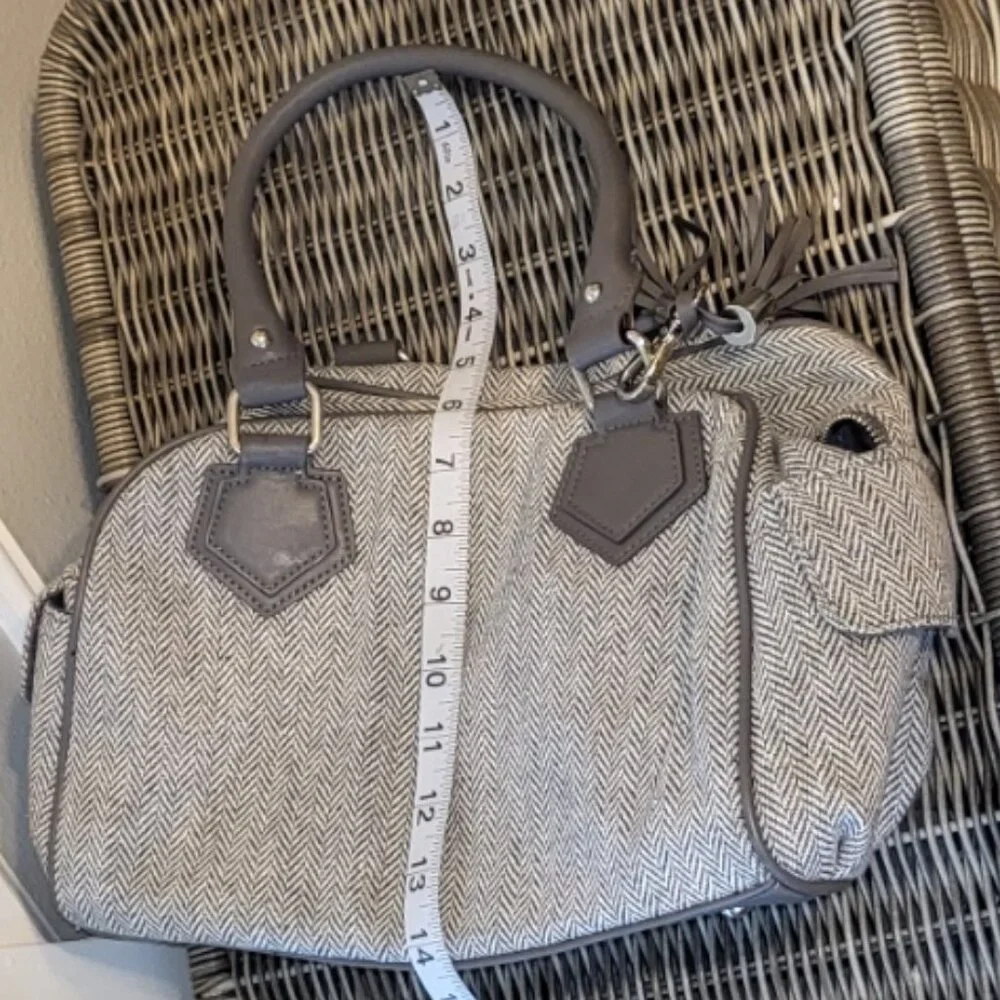 Cato Herringbone Satchel Handbag Purse with Tassel Preppy Neutral
